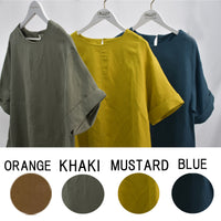 麻混 サイドアコーディオンプリーツスリットチュニック