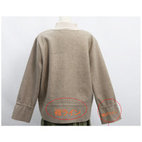 ハイネックリブ編みファースナ付綿混羊毛ツイード風ニットジャケットアウター