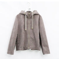 フード、ファースナ付きスエード調X中綿切り替えジャンパ