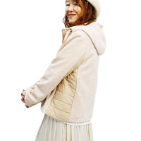 フード、ファースナ付きスエード調X中綿切り替えジャンパ