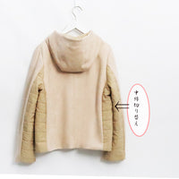 フード、ファースナ付きスエード調X中綿切り替えジャンパ