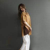 麻混 サイドアコーディオンプリーツスリットチュニック