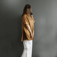 麻混 サイドアコーディオンプリーツスリットチュニック