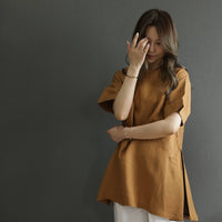 麻混 サイドアコーディオンプリーツスリットチュニック