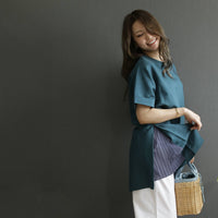 麻混 サイドアコーディオンプリーツスリットチュニック