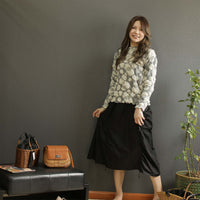 長袖 ドット柄 凹凸感のあるジャガード トップス レディース