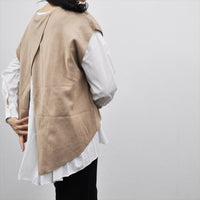 セーター ニット レディース 重ね着風 ベスト ドッキング トップス お洒落 シンプル フェミニン きれいめ 重ね着風 ニット シャツ 布帛 長袖 トップス 春 グレー ブラック グリーン ベージュ asone femme アズワンファム