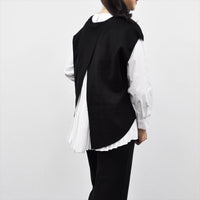 セーター ニット レディース 重ね着風 ベスト ドッキング トップス お洒落 シンプル フェミニン きれいめ 重ね着風 ニット シャツ 布帛 長袖 トップス 春 グレー ブラック グリーン ベージュ asone femme アズワンファム