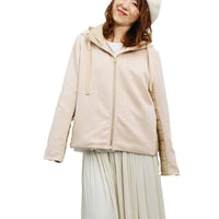 フード、ファースナ付きスエード調X中綿切り替えジャンパ