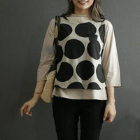 【春夏物】レディースベストショート丈大きめドット柄可愛い人気グレーブラックおしゃれおすすめ母の日プレゼント送料無料