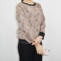 アニマル風ヒョウ柄豹ブラウス長袖トップスレディースモカブラック