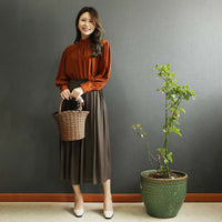 すっぽり包むプルオーバー長袖チュニックレディーストップス秋冬カーキチャコールライトグレーブラックasonefemmeアズワンファム