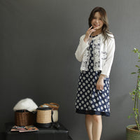 レディース和調刺繍5分袖ブラウス女性